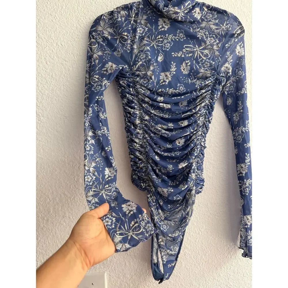 Free People Under It All Printed Mesh Bodysuit Size M